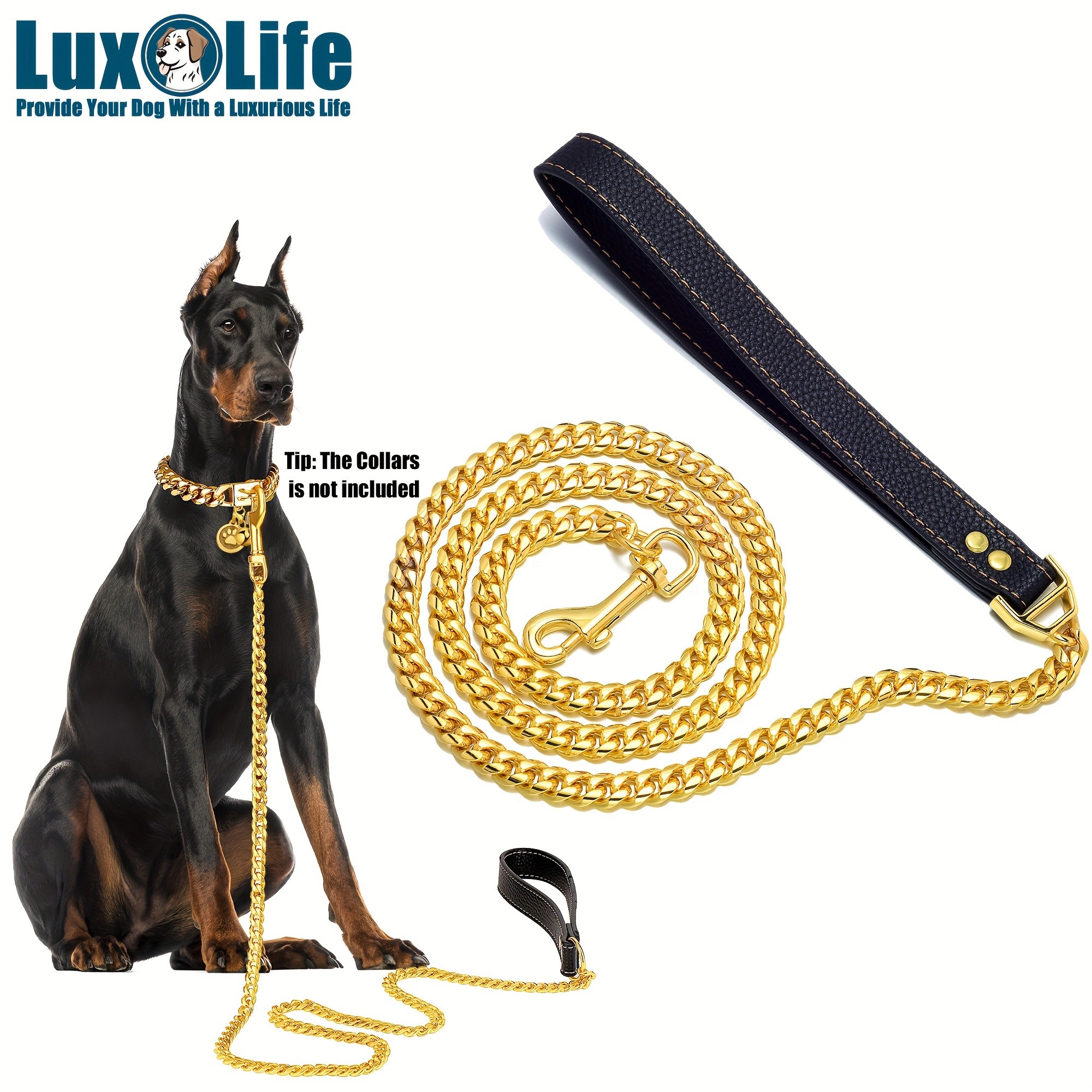 LUXLIFE Golden 12mm Dog Chain Leash