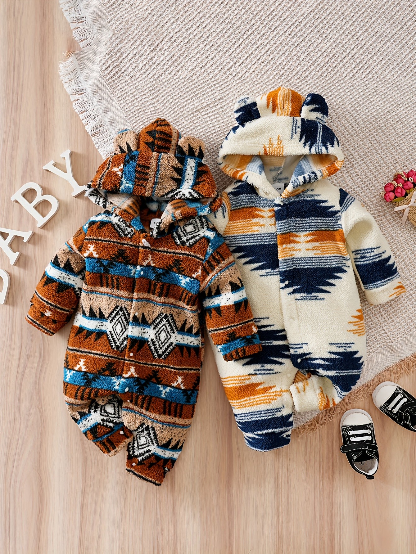 YIERYING 2pcs Set Winter Christmas Shearling Baby Rompers