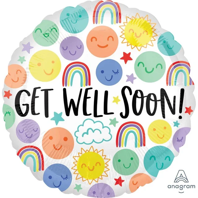 Foil Balloon - Std Hx Get Well Soon Happy Doodles (45cm)