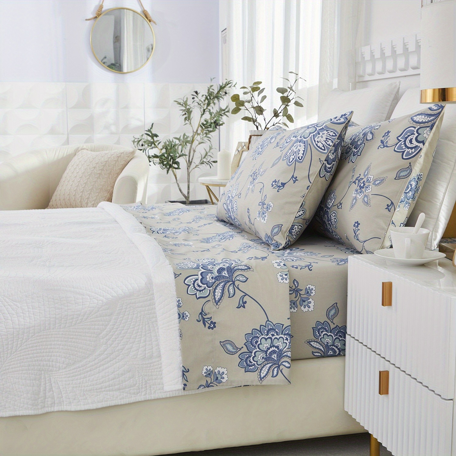 LISSTHER 4pcs 600 Thread Count 100% Egyptian Cotton Fitted Sheet Set