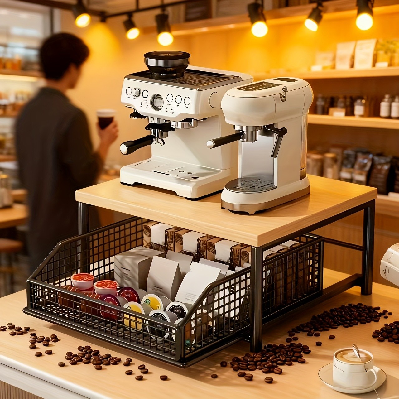 XHSGX Space-Saving Kitchen Countertop Organizer with Drawer & Wire Basket