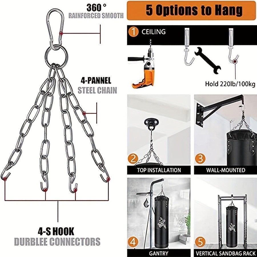 Kick Boxing Set with Ceiling Hook Steel Chain  Perfect for Home Gym Training