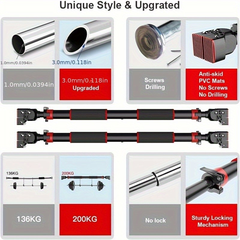 200kg Adjustable Stainless Steel Door Mount Pull Up Bar  Your Ultimate Strength Training Solution