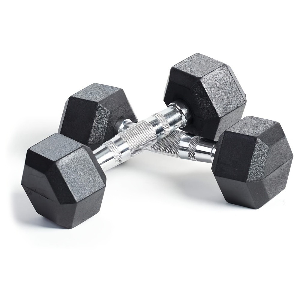 Hexagonal Rubberized Dumbbells  Durable and Versatile Weight Training Equipment