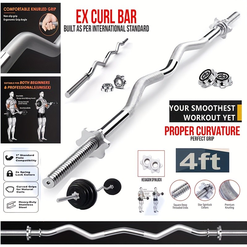 1.2m/47" Heavy Duty Curl Weight Lifting Bar  Build Stronger Arms with Precision