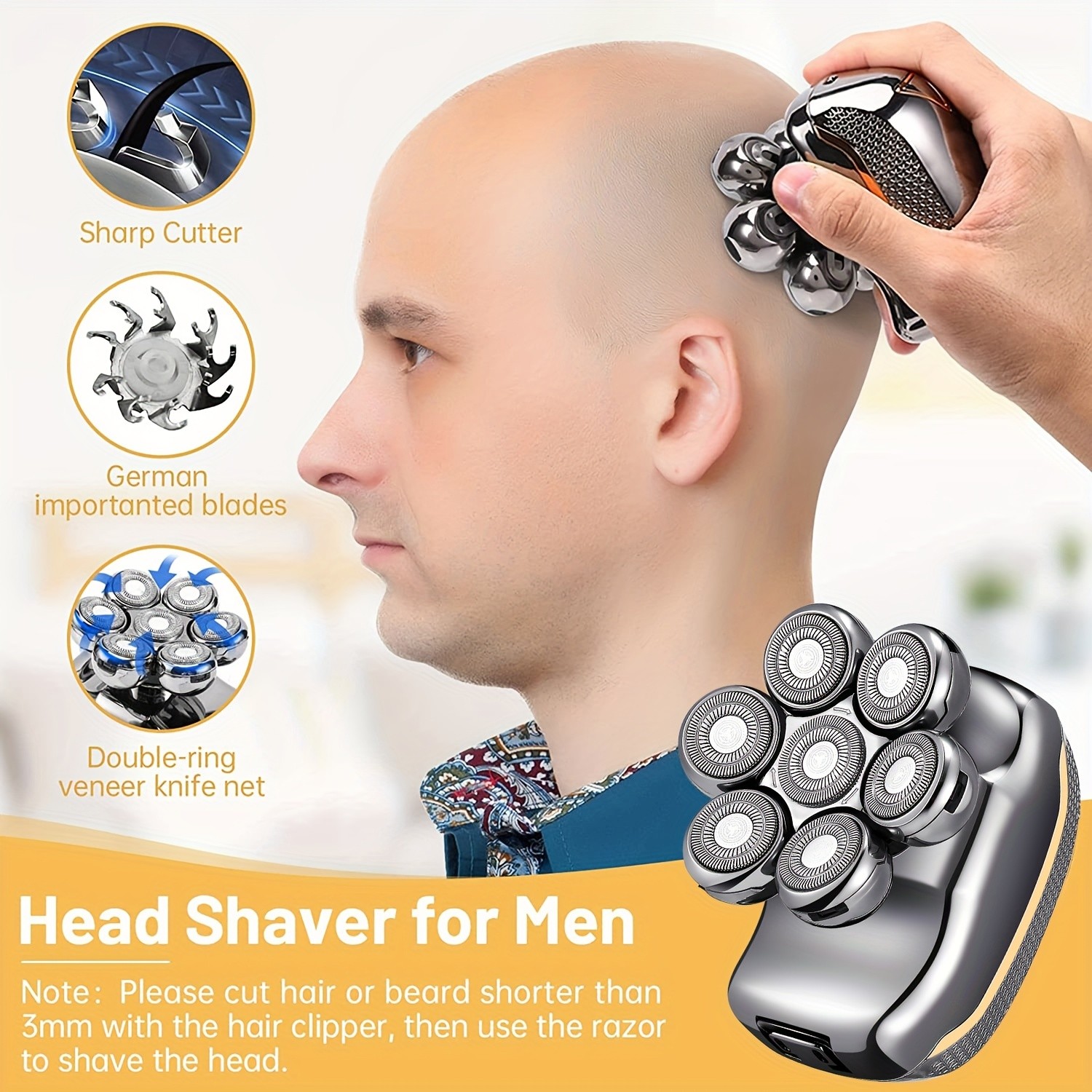 Mens Electronic Head Shaver Razor: 6-in-1 Rechargeable Grooming Kit for Bald Heads, Beards, and Body Hair