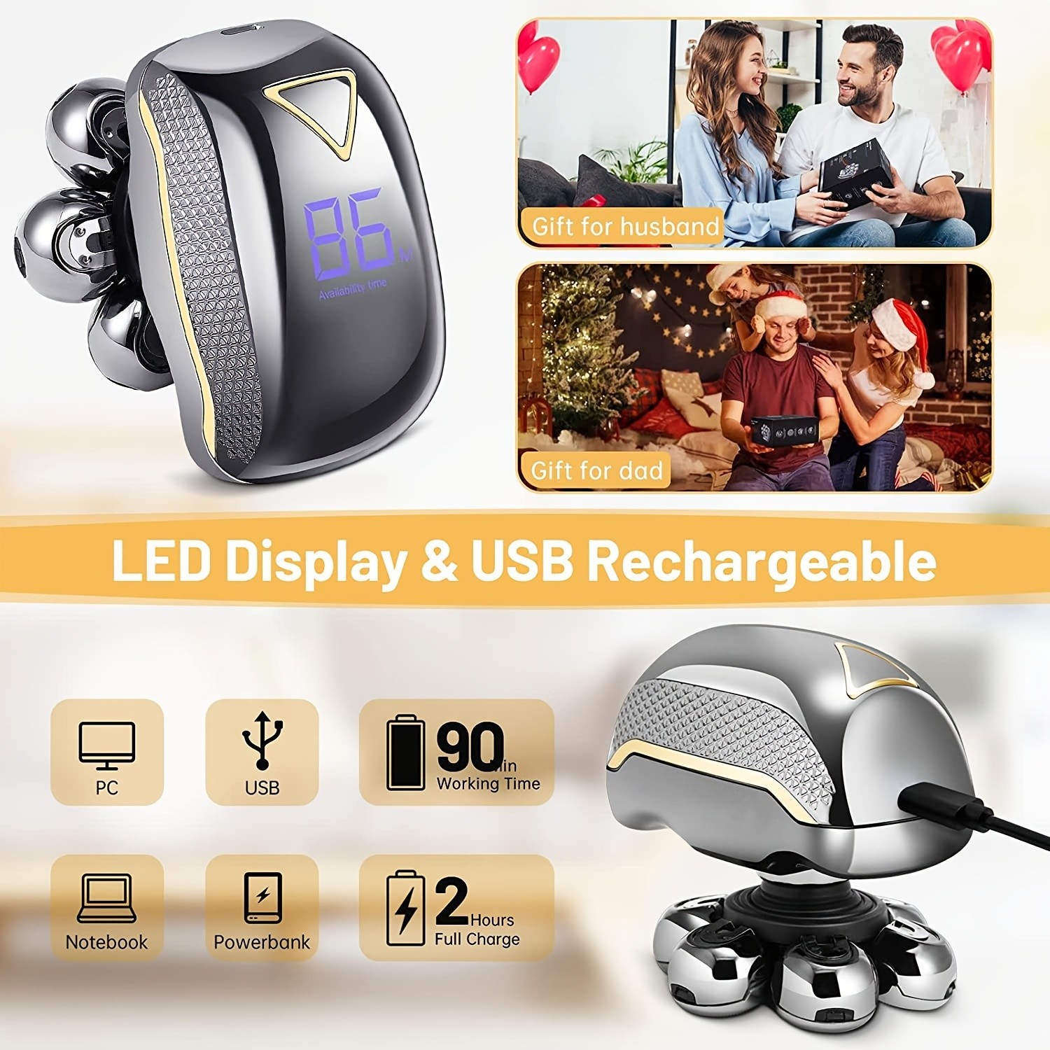 Mens Electronic Head Shaver Razor: 6-in-1 Rechargeable Grooming Kit for Bald Heads, Beards, and Body Hair