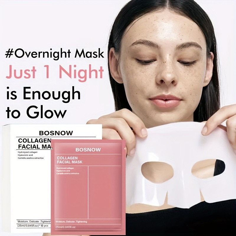 10 pcs Bosnow Collagen Facial Mask  Hydration, Firming, and Radiance for Your Skin