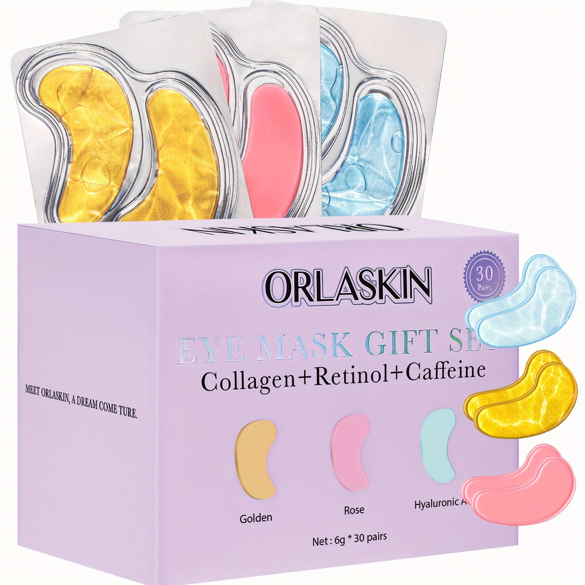 60pcs Orlaskin Eye Mask Gift Set  Rejuvenate Your Eyes with Collagen, Retinol, and Caffeine