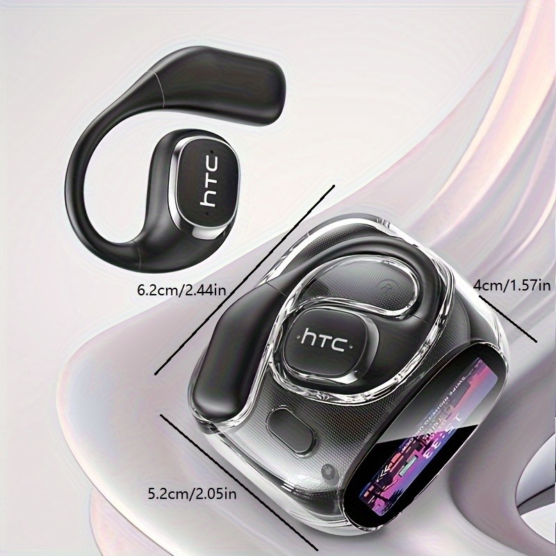 HTC NE11 Wireless Sports Earphones with LCD Smart Screen, Various Sound Effects, AI Intelligent Real-Time Translation, Wireless 6.0 Low Latency, Perfect for Gaming and Calls  Ear Hooks Never Fall Off, Comfortable and Stable Wearing, Suitable for Active L