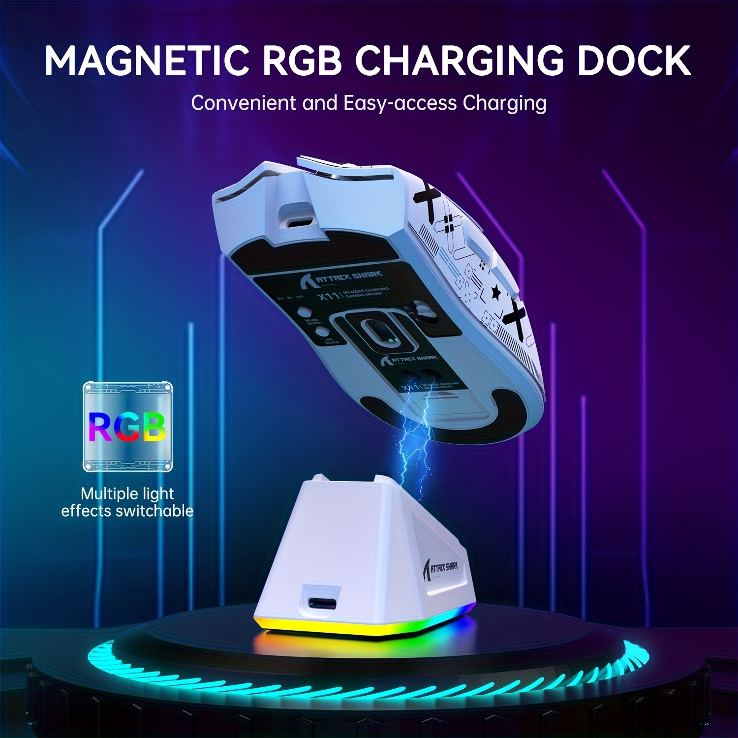 ATTACK SHARK X11 Gaming Mouse Compatible for Xbox/PS/Win11 with Magnetic Charging Dock, BT/2.4G/Wired Wireless Mouse, PixArt PAW3311 Sensor, 22000 DPI, Compatible with PS, Mac, PC, Office & Gaming (White)