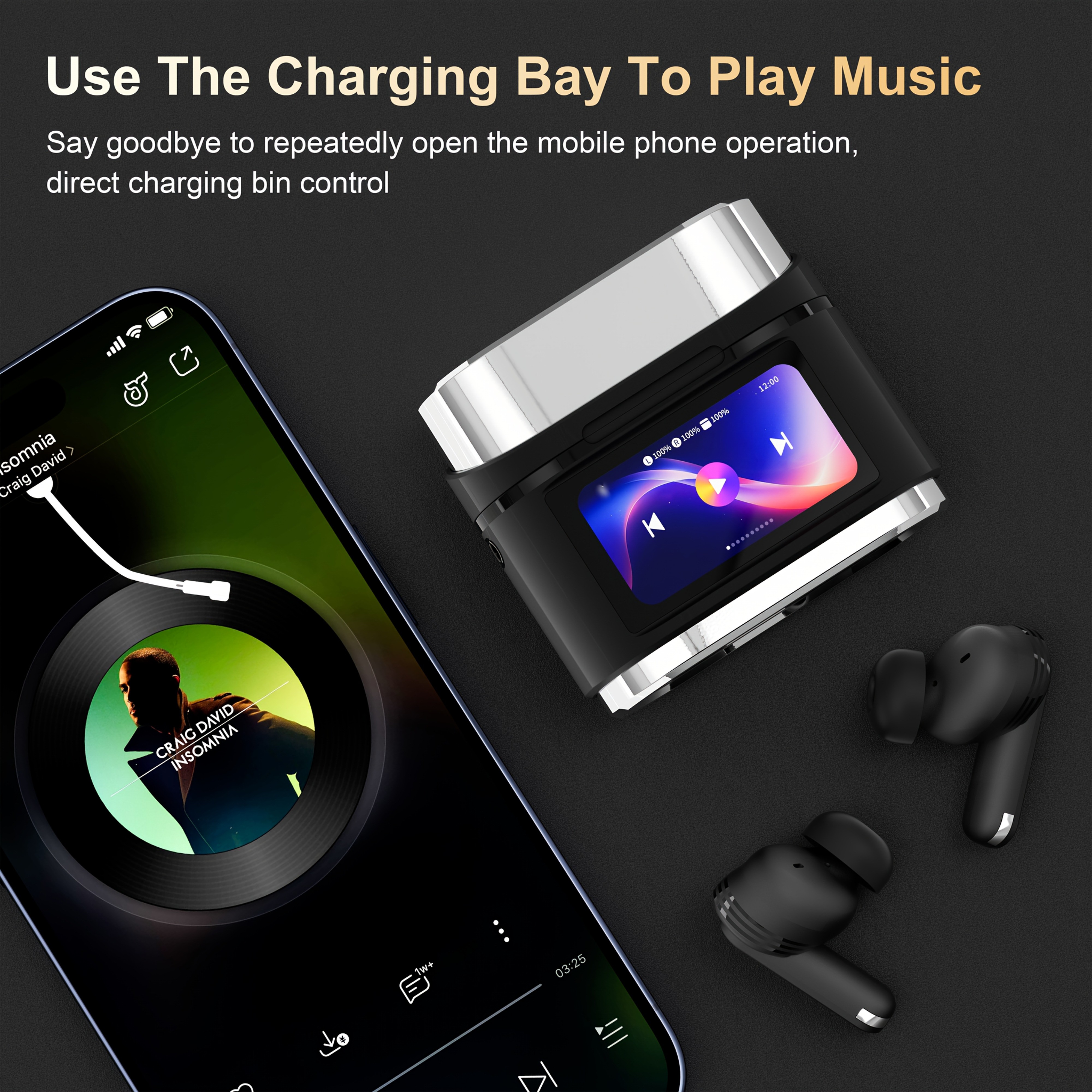 Active Noise-Canceling Headphones with Smart Digital Display Touchscreen, Wireless Earbuds Compatible with iPhone and Android, True Wireless TWS Earbuds, Featuring 6 Microphones for Perfect Calls, Voice Control, Up to 40 Hours of Gaming Time