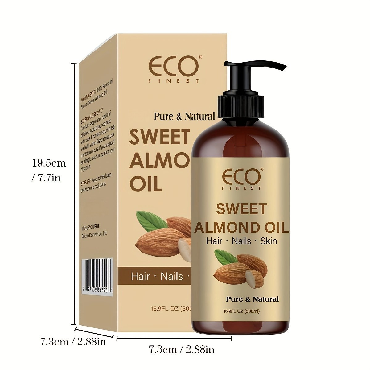 500 ml ECO FINEST Sweet Almond Oil  Pure & Natural Care for Hair, Skin & Nails