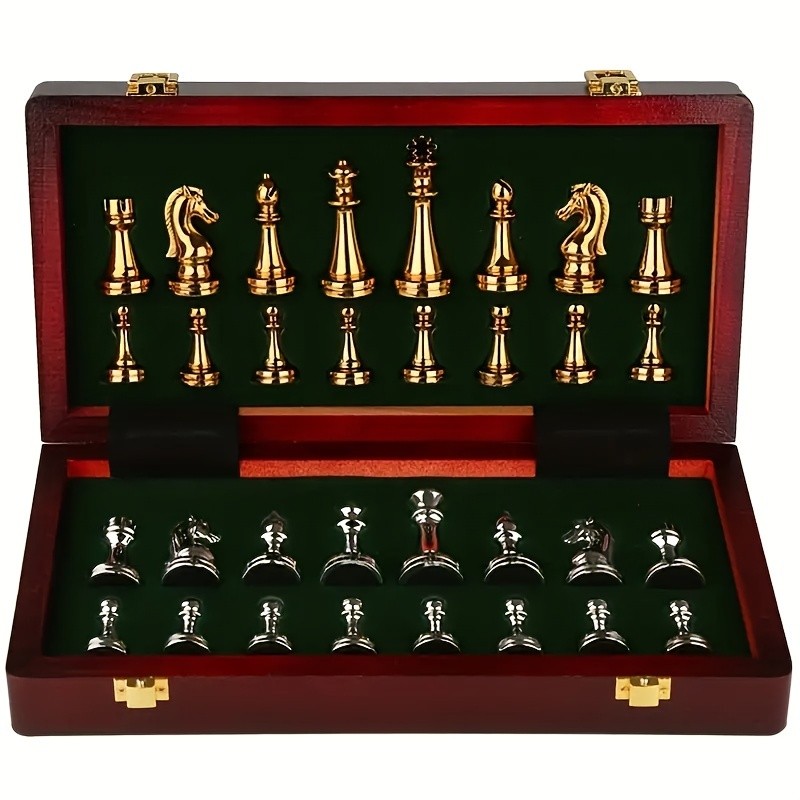 Luxury Metal Chess Set with Wooden Storage Case  Elegant, Timeless, and Built to Last