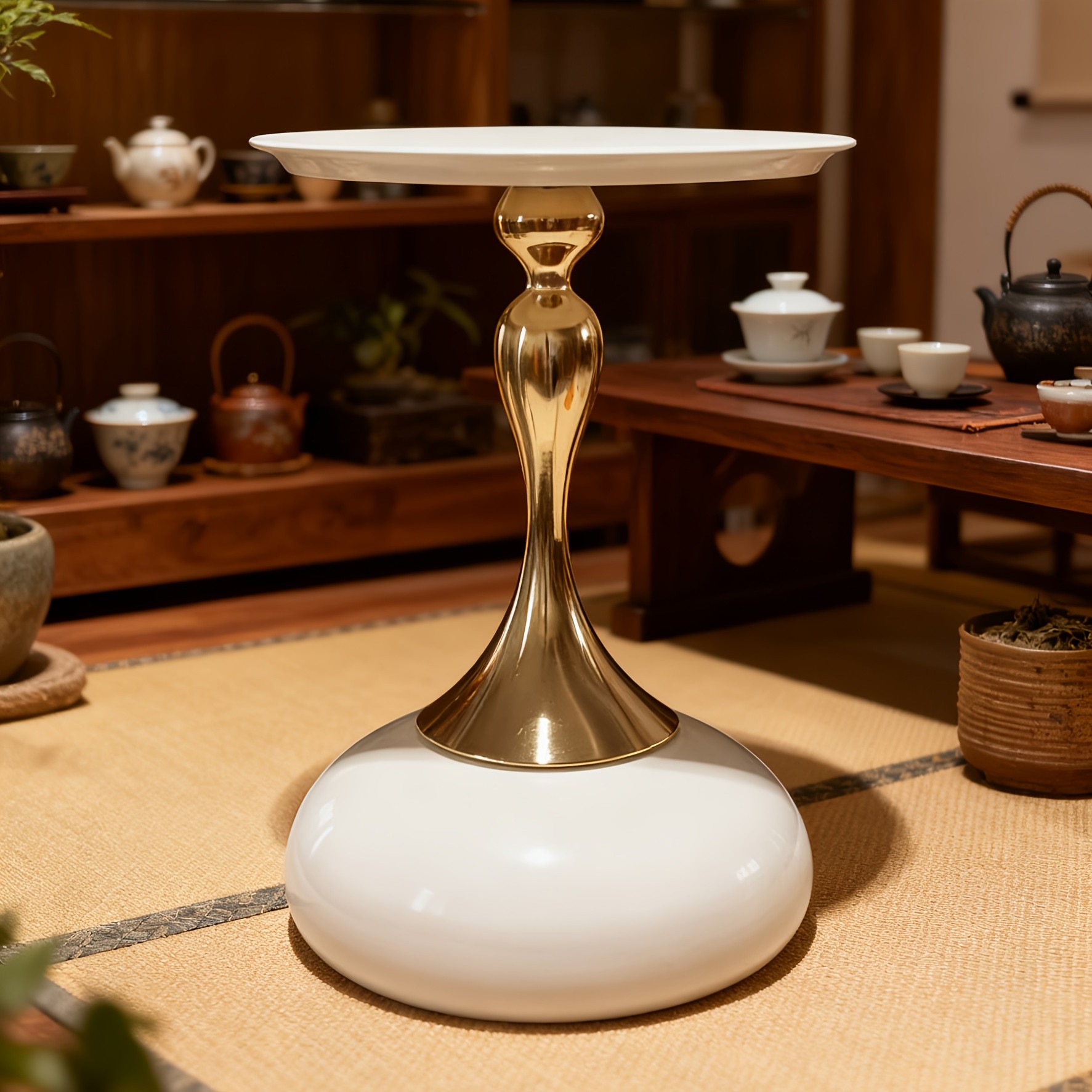 Luxury Ceramic & Gold Pedestal Stand  Elegant Display for Home Dcor & Tea Ceremony