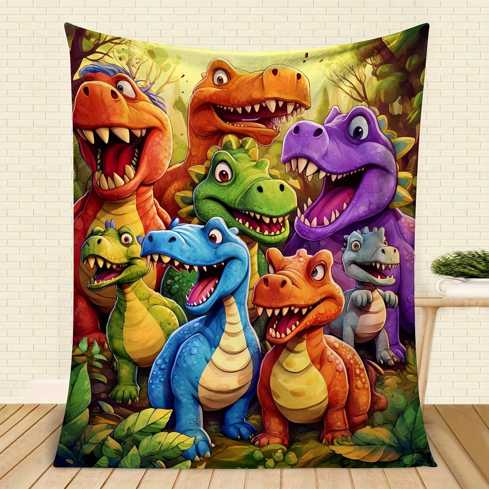 Cute Dinosaurs HD Digital Print Flannel Blanket