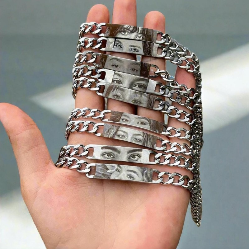 DIY Laser Engraved Human Eye Stainless Steel Couple Bracelet