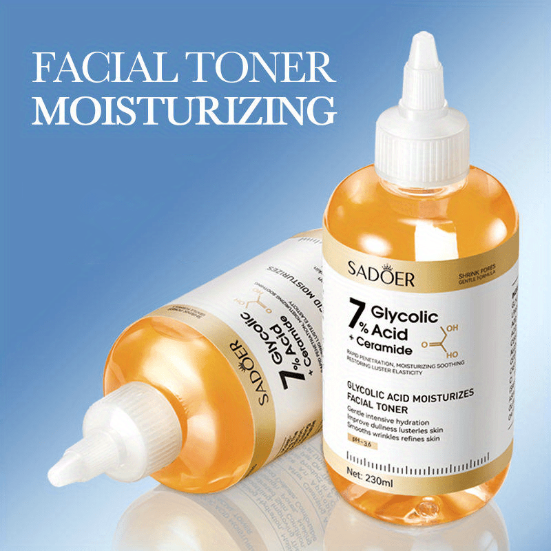 3 pcs SADOER 7% Glycolic Acid + Ceramide Facial Toner (230mL)  Exfoliating, Smoothing & Hydrating Glow Toner
