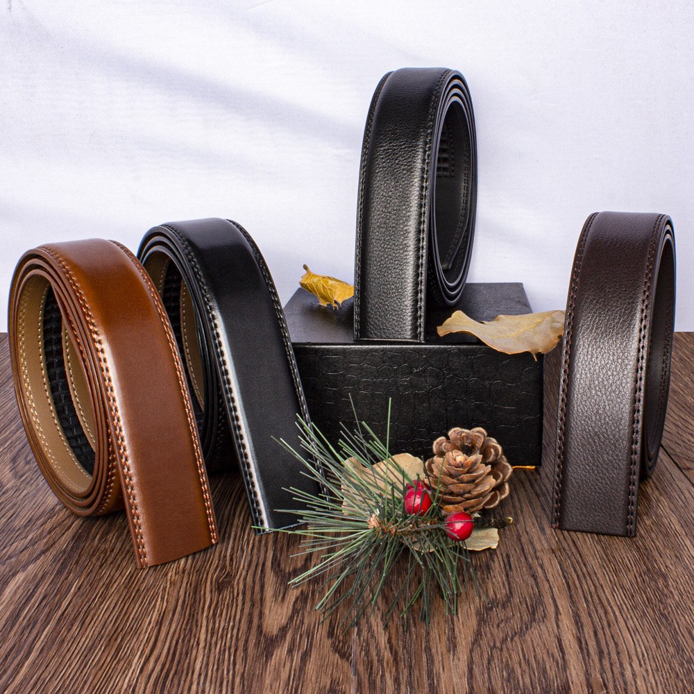 Leather Ratchet Belt with Adjustable Buckle