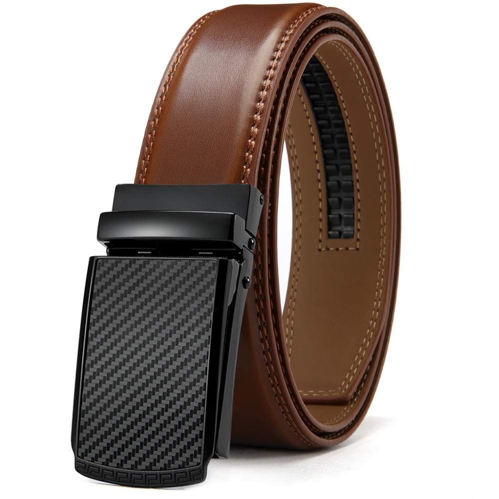 Leather Ratchet Belt with Adjustable Buckle