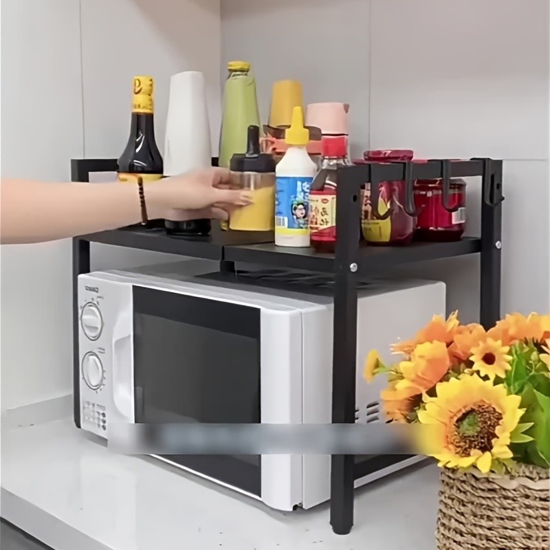 Metal Microwave Rack with Hooks That Expands