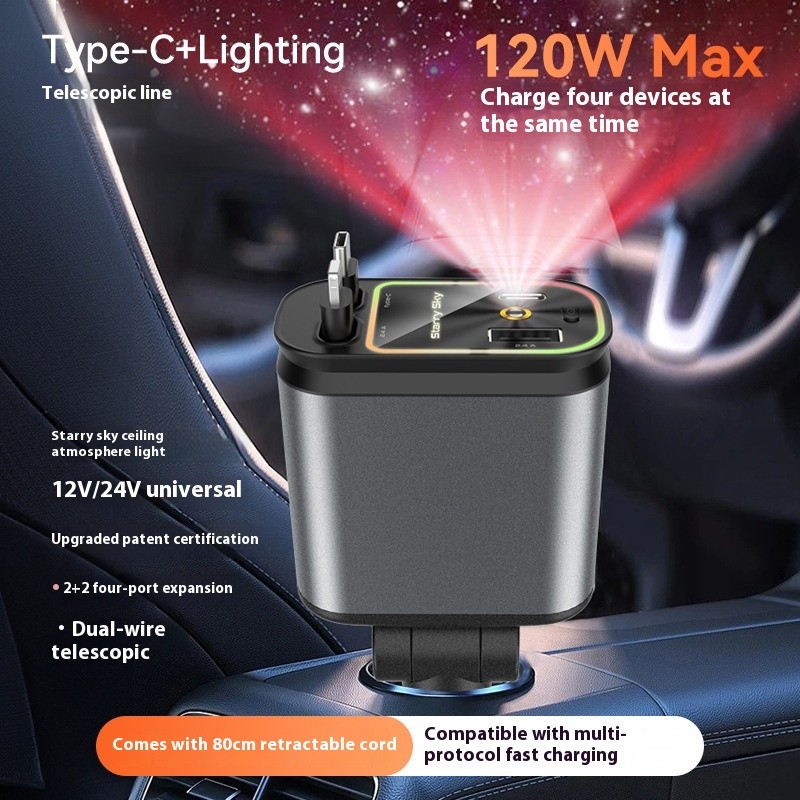 4 In 1 Retractable Car Charger Starlight