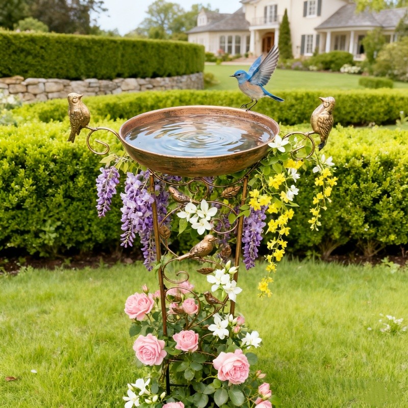 Outdoor Bird Bath with Flower Stand