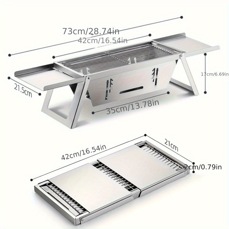 Portable Stainless Steel Charcoal Grill Foldable, Polished Finish with Carry Bag