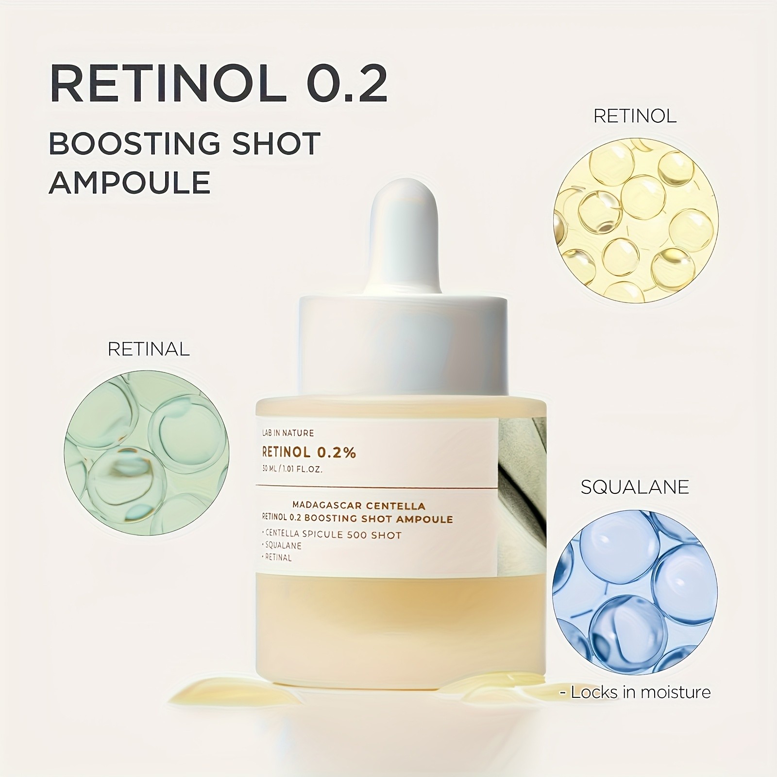 2 pcs Lab in Nature Retinol 0.2% Boosting Shot Ampoule (Madagascar Centella) 30ml  Retinol + Retinal + Squalane, Spicule 500 Shot Delivery, Smoother-Looking Texture & Radiance