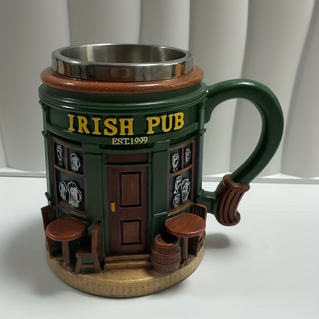 Irish Tree Mug  Stainless Steel & Resin Cup with Shamrock Charm