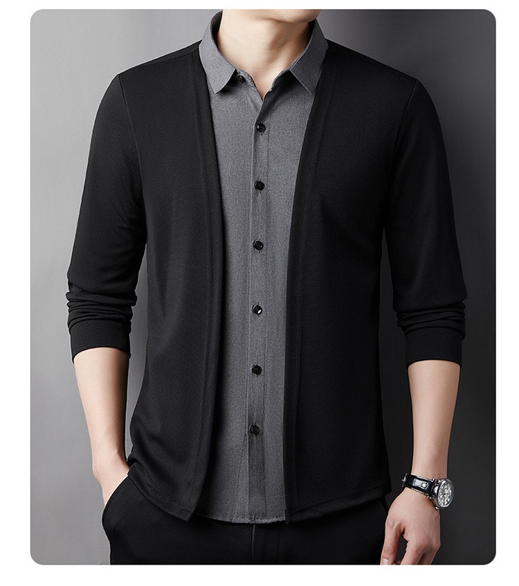 Men's Fake Two-Piece Shirt Collar Knitted Cardigan!