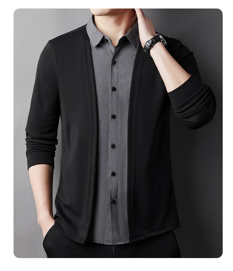 Men's Fake Two-Piece Shirt Collar Knitted Cardigan!