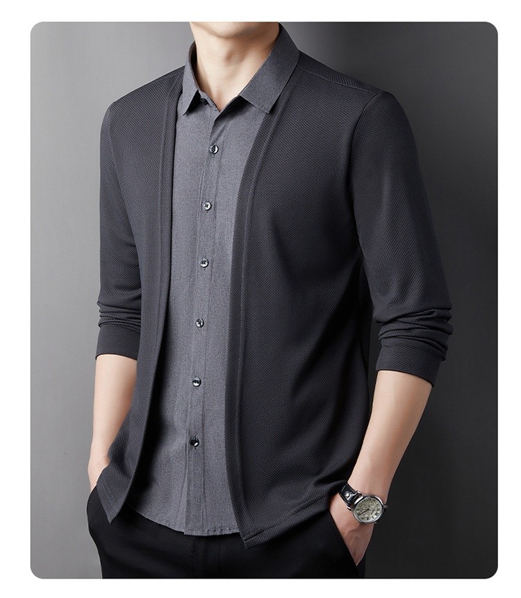 Men's Fake Two-Piece Shirt Collar Knitted Cardigan!
