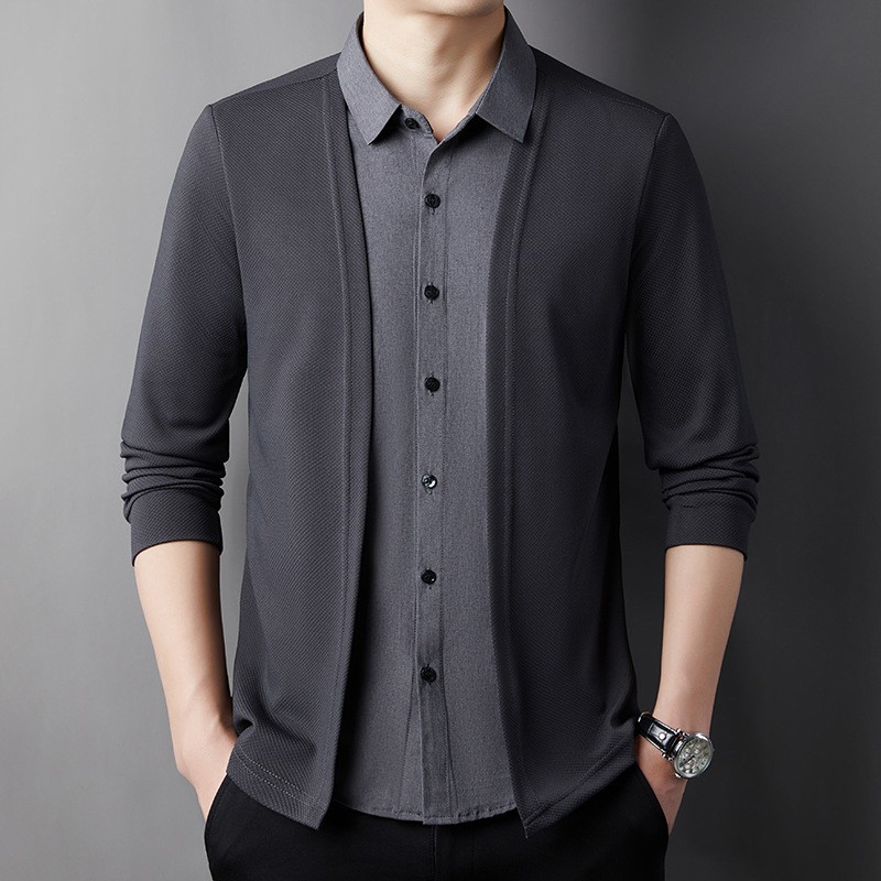 Men's Fake Two-Piece Shirt Collar Knitted Cardigan!