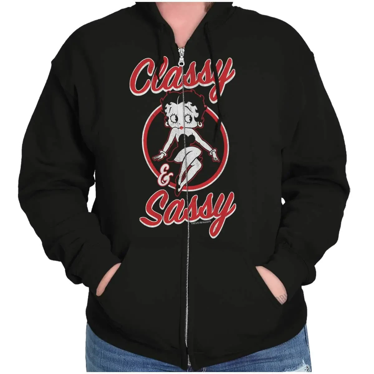 Brisco Brands Betty Boop Sassy Classy Adorable Zip Hoodie Sweatshirt Women Black