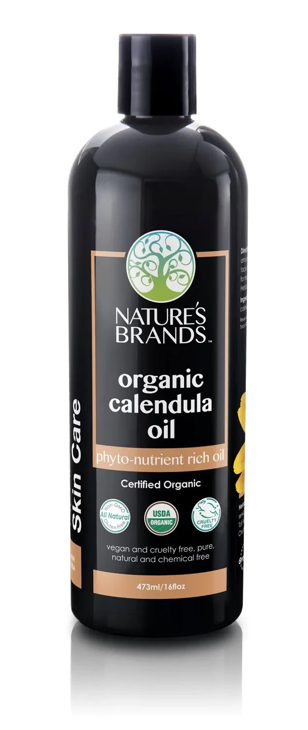 Natures Brands Organic Calendula Carrier Oil Organic for Skin (16oz) 100% Natural and Skin Moisturizer USDA Certified Organic