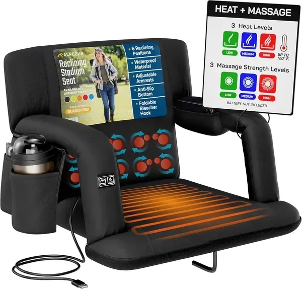 Alpcour Heated Massage Reclining Stadium Seat For Bleachers With Back Support