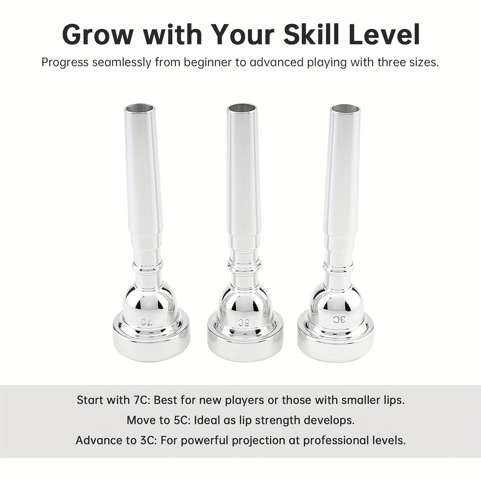 Set of 3 Silver-Plated Brass Trumpet Mouthpieces (Models 7C/5C/3C)