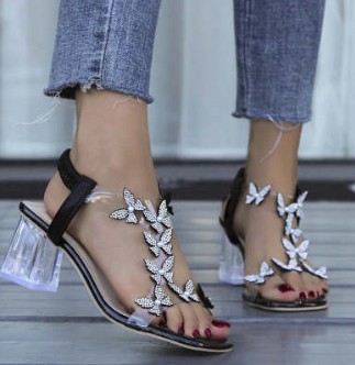 Rhinestone Floral Transparent Sandals