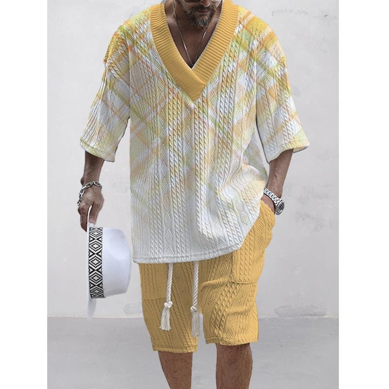 Vintage Jacquard V-Neck Two Piece