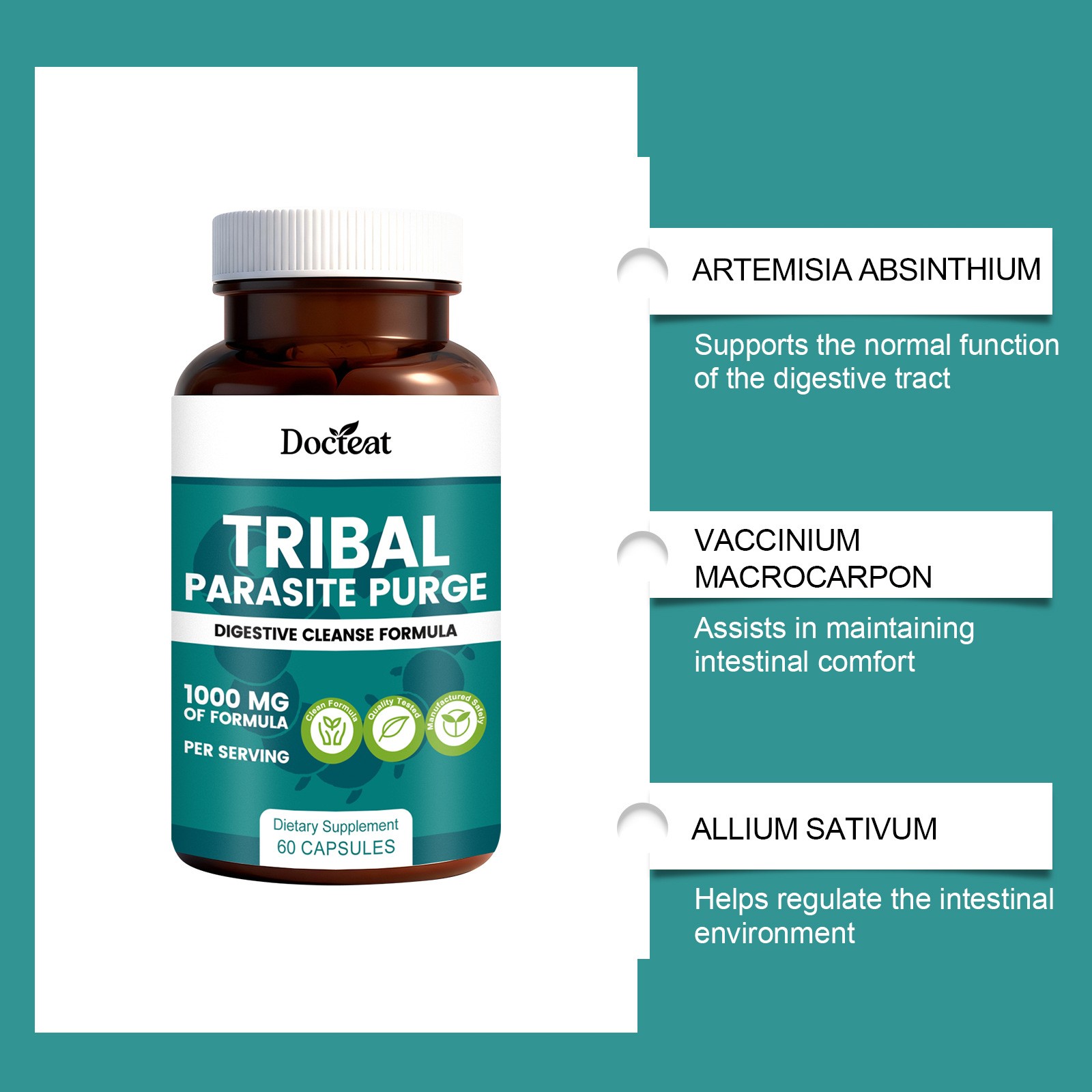 Tribal Parasite Purge Capsules  Digestive Cleanse Formula for Gut Balance Support