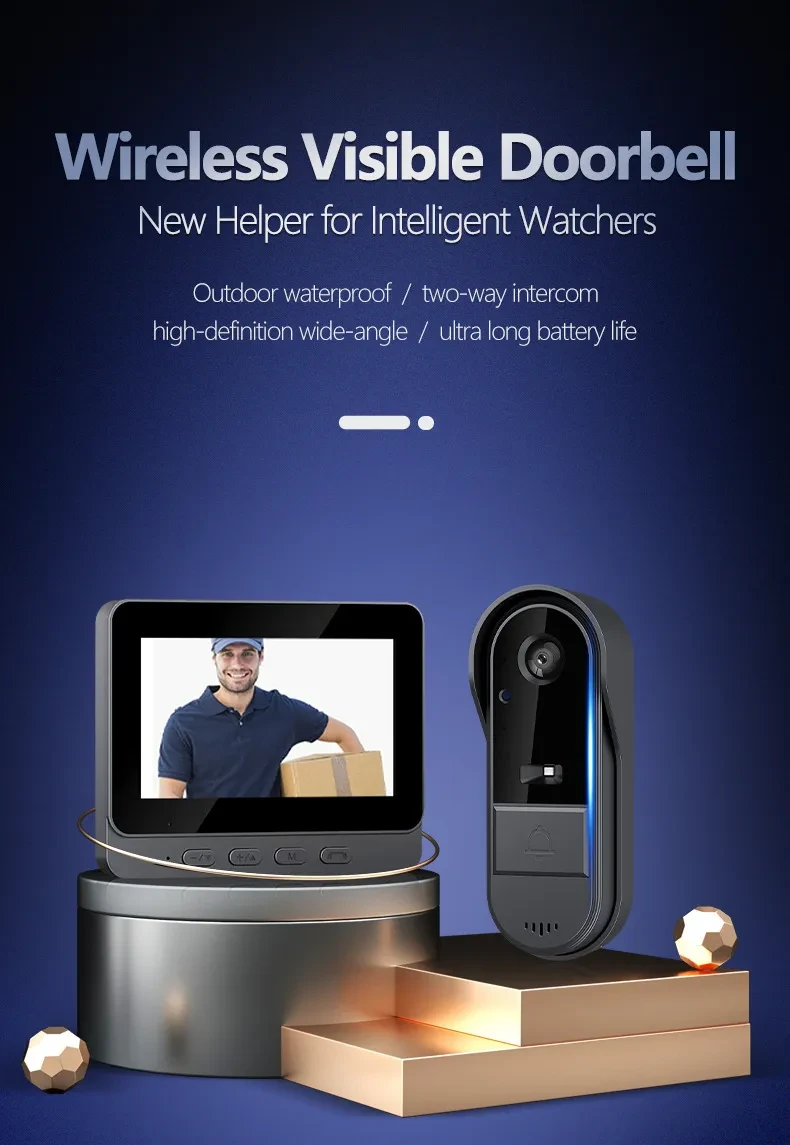 Wireless Doorbell Camera: 1080P, 170 Angle, 4.3-Inch Screen, IPX65 Outdoor Waterproof, Night Vision
