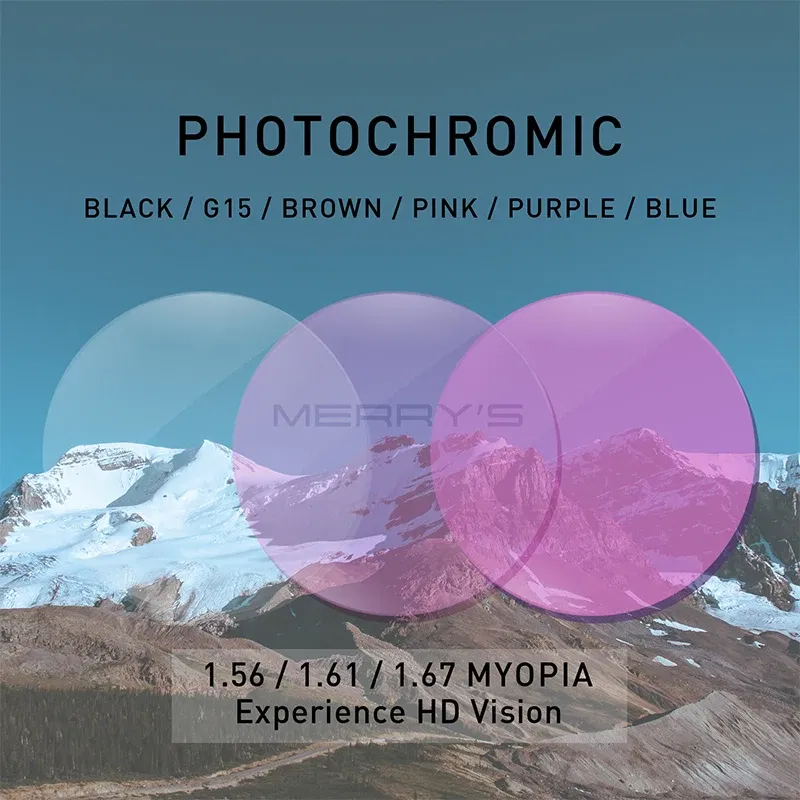 Lenses Color: Khaki, Lens Index: 1.61 - MERRYS Photochromic Gray Green Brown Pink Purple Blue Series 1.56 1.61 1.67 Prescription Glasses Lenses For Myopia Hyperopia