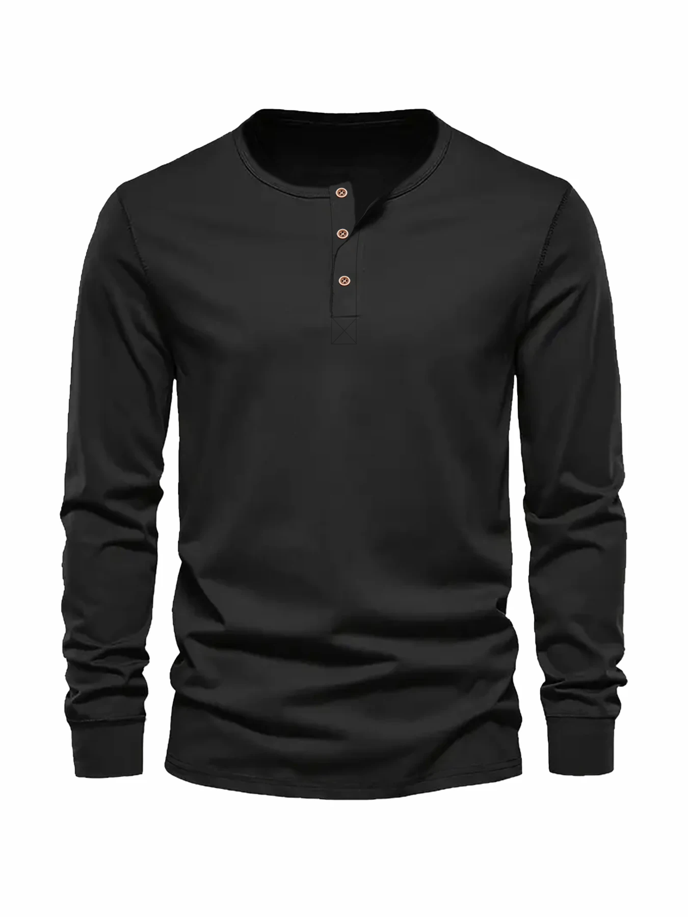 Color: Khaki, Size: S - Men's Long Sleeved Henley Neck T-shirt Slim Fit Bottoming Shirt Fitness Tops Tees Button Neck Casual Cozy Tshirt