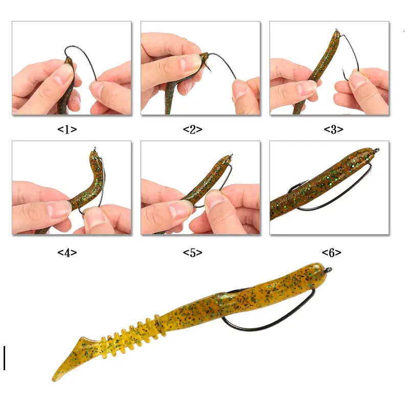 Color: WHITE - 100 pcs Wide Gap Worm Fishing Hooks Jig Crank Big Bass Hook Black High Carbon Steel Crank Barbed Hook for Soft Fishing Lure