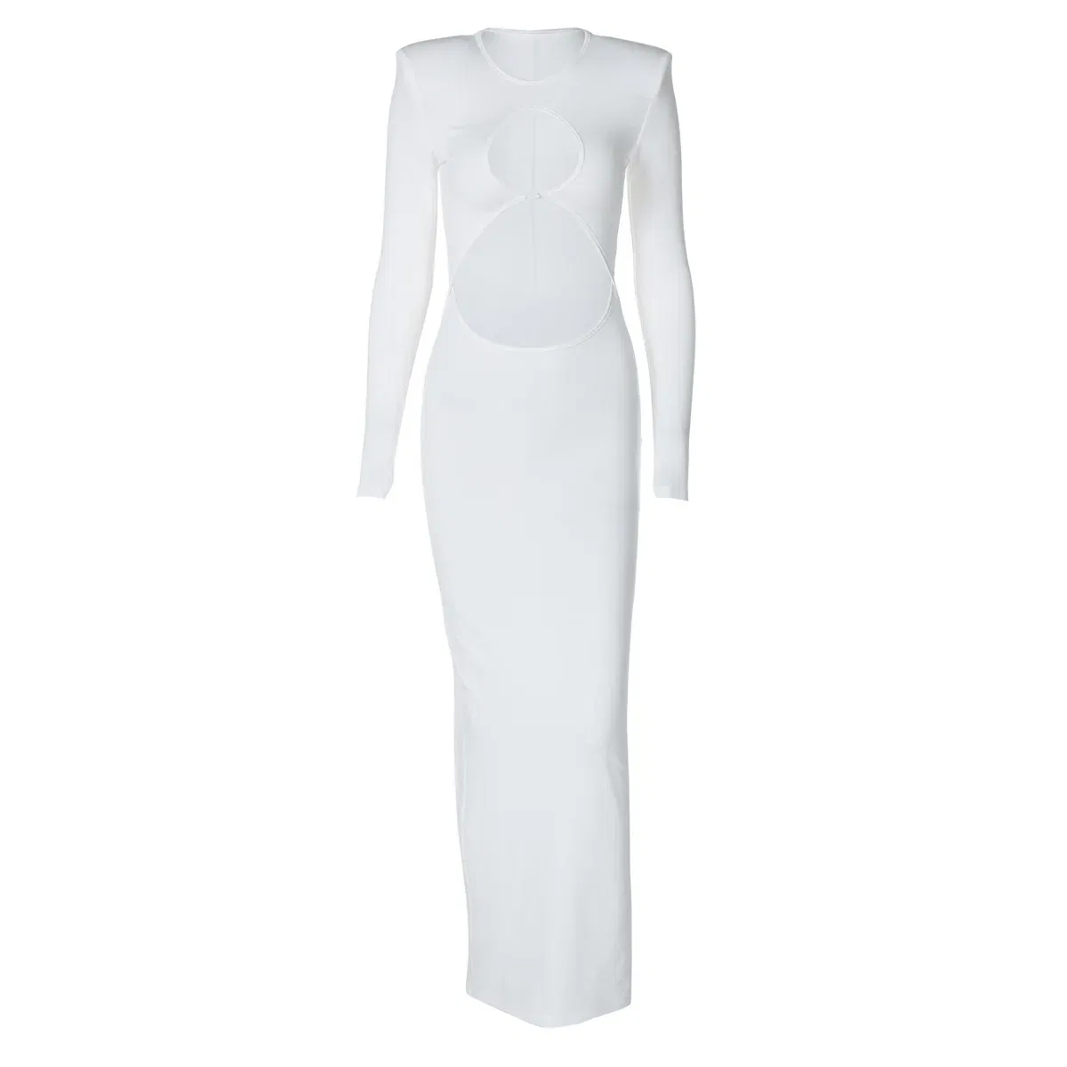 Color: Brown, Size: M - Hollow Out Sexy Long Dress White Dress Female Clothing Slim Fit Pullover Long Sleeve O-neck Long Dresses Woman Summer