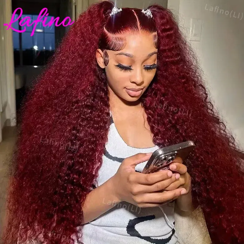 Hair Color: #6, Stretched Length: 30inches, Density: 180%, Ships From: CHINA - 30 40 Inch 99J Burgundy 13x6 Hd Lace Frontal Human Hair Wig Red Colored 13x4 Transparent Lace Curly Deep Wave Frontal Wig