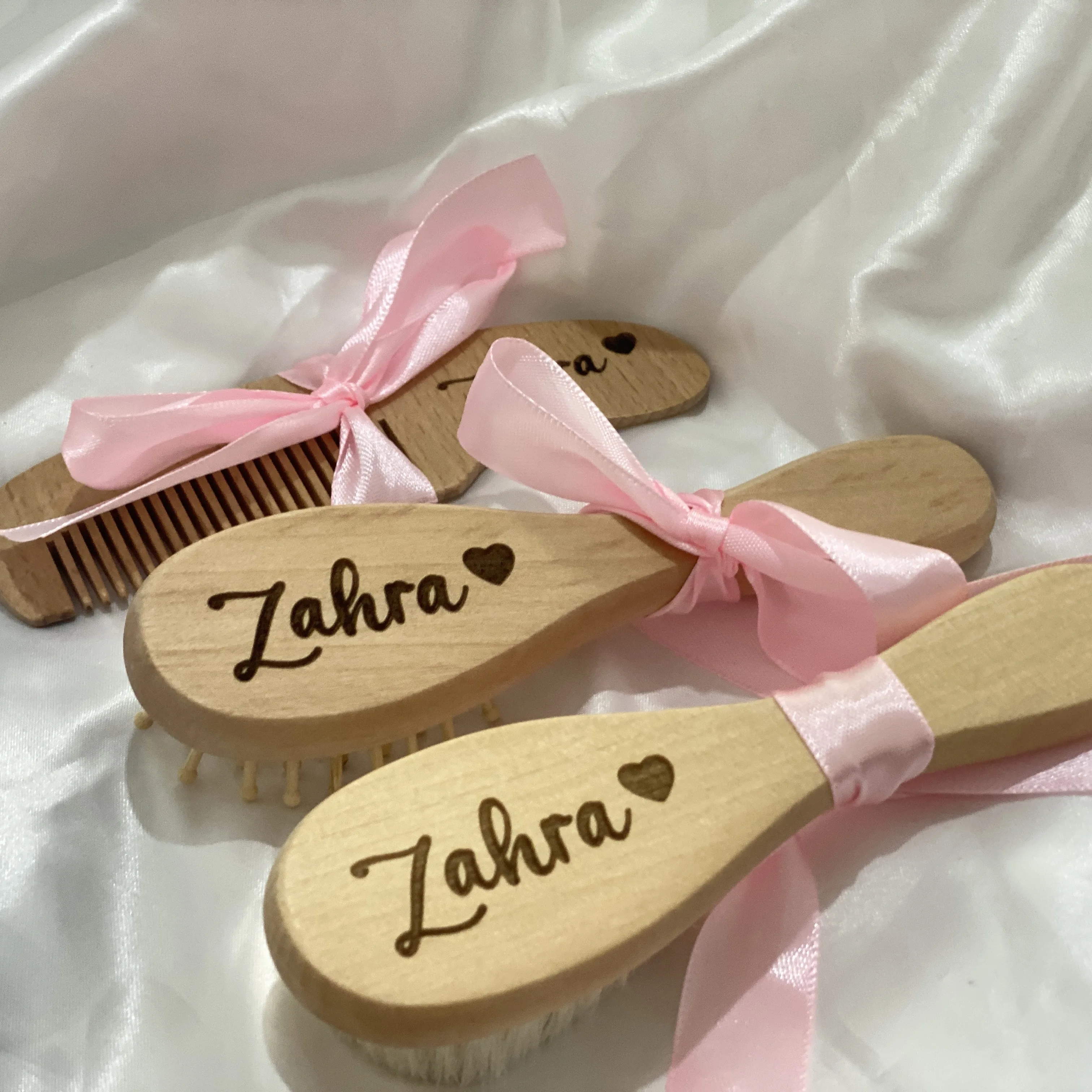 Color: Olive - Personalized Baby Care Hair Brush Pure Natural Wool Wood Comb,Engraved Newborn Massager Baby Shower and Registry Gift