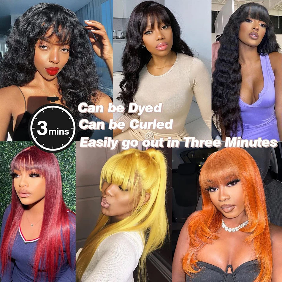 Stretched Length: 30inches, Hair Color: #1, Density: 180%, Ships From: CHINA - Wiggogo 3X1 Middle Part Lace Wig Bone Straight Human Hair Wig With Bangs Full Machine Made Straight Human Hair Wigs For Women