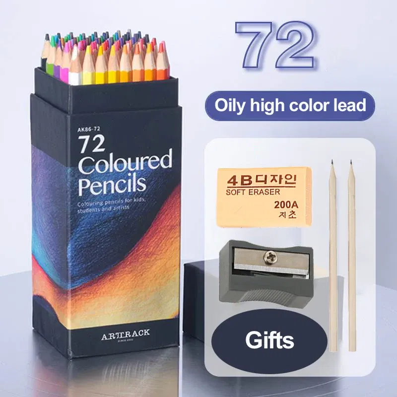 Color: WHITE - 12/24/48/72 Colors Color pencil  DIY set includes: Wooden Color Pencil Sharpener Eraser School Office Supplies Art Stationery